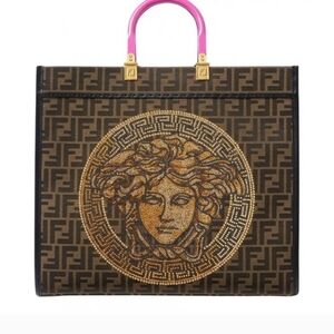Fendi X Versace Fendace Collaboration Sunshine FF Medusa Large Shopper Tote Bag